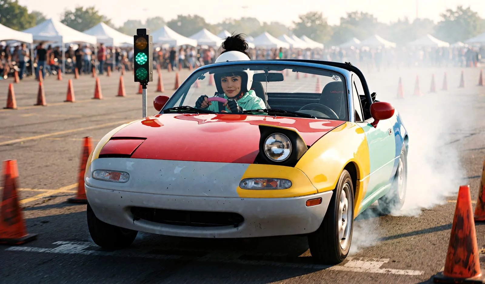 Tofu leaps off the start line in a cloud of tyre smoke